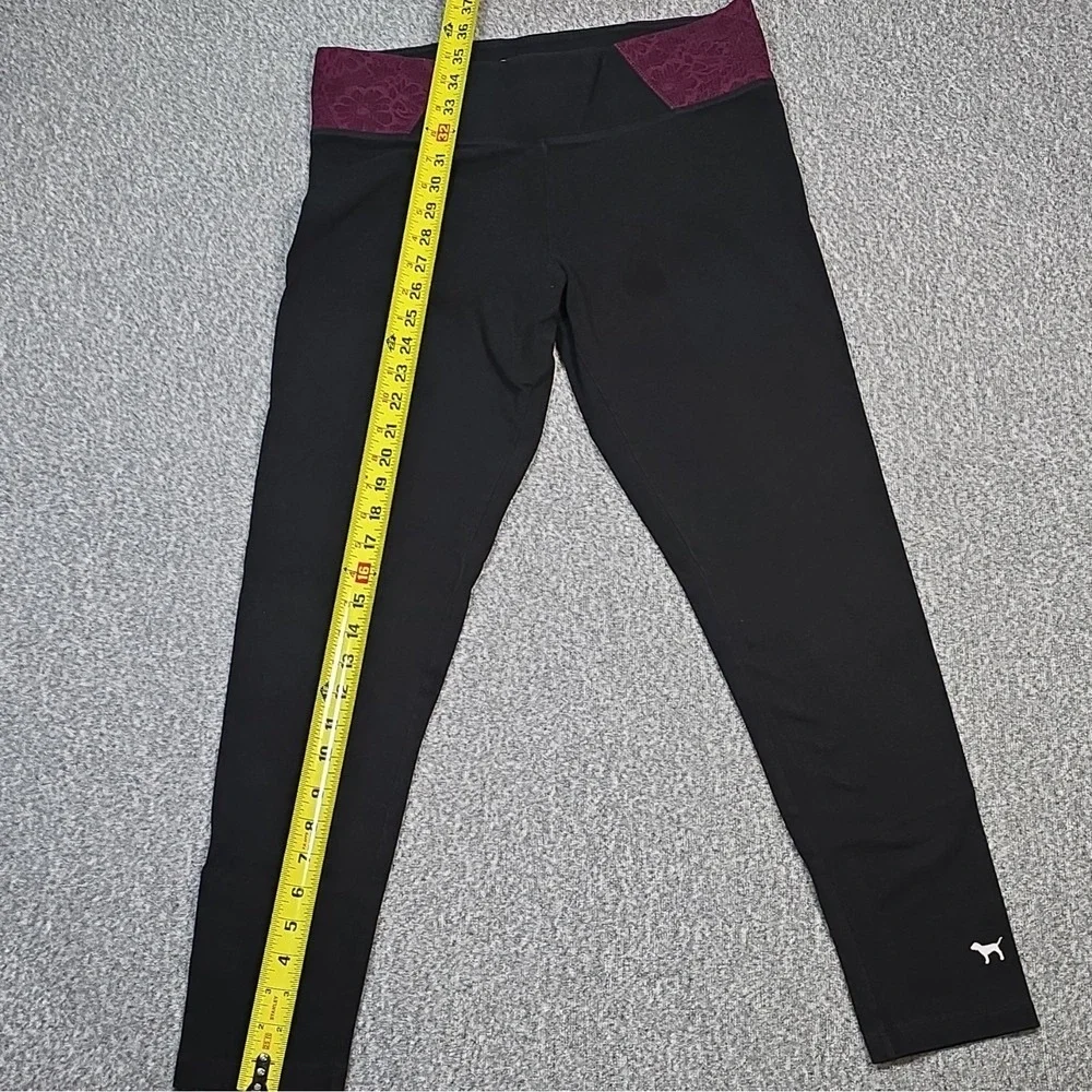 PINK Victoria's Secret PINK Yoga Leggings Black Purple Logo Waist L/G High